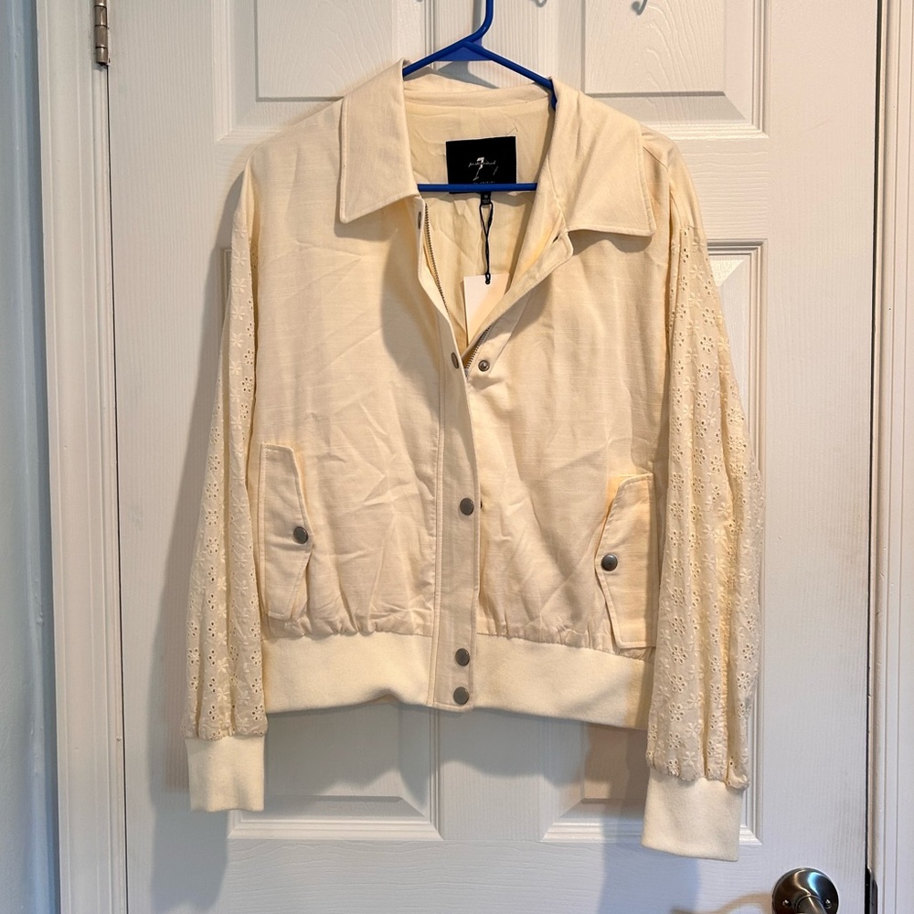7 for all mankind Floral Off white jacket lace cutout pattern details M NWT